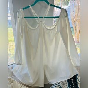 Elegant White Off the Shoulder Blouse Size 1X fits 2X.